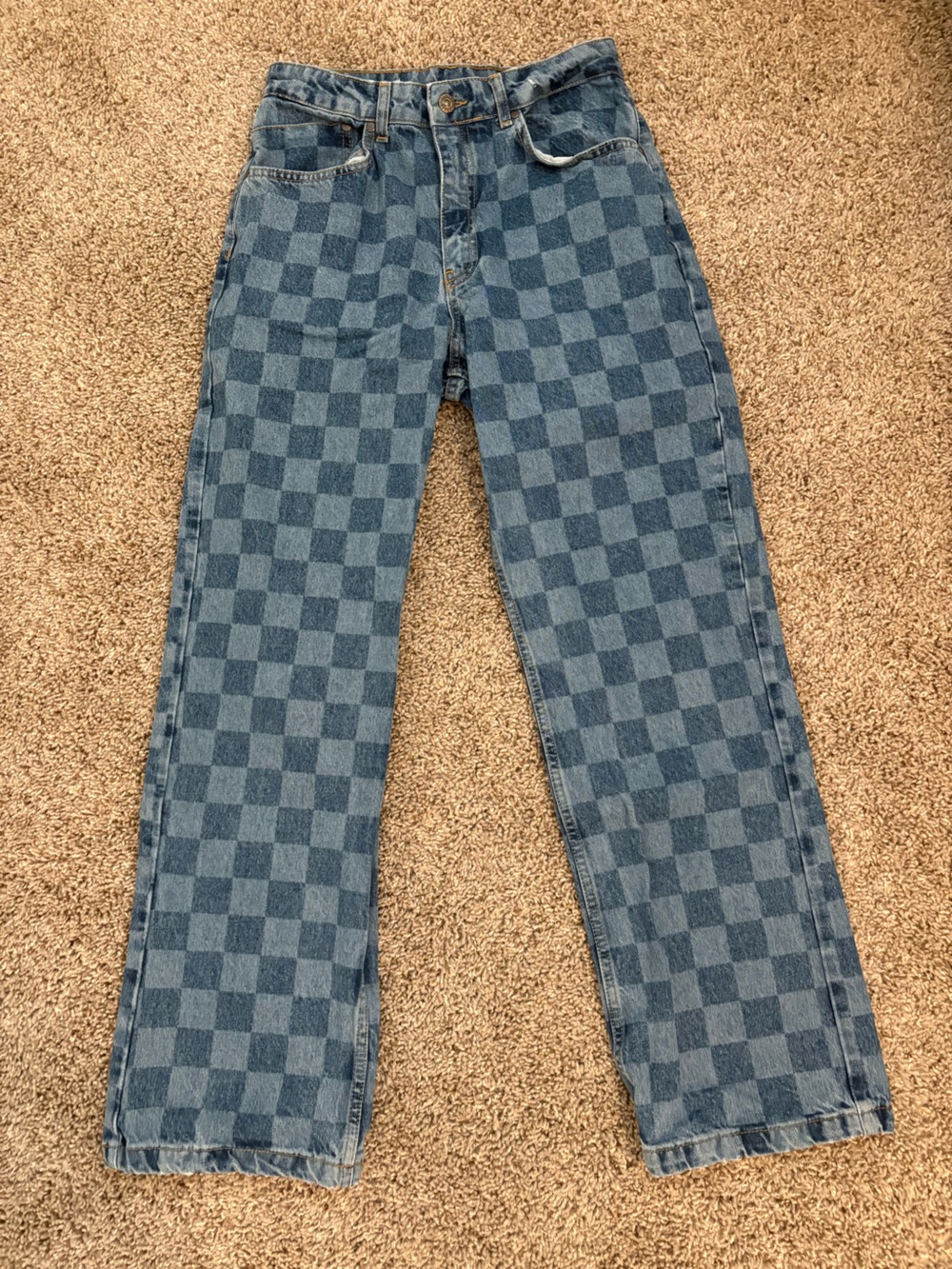 The Ragged Priest Blue Checkerboard Wide-Leg Jeans